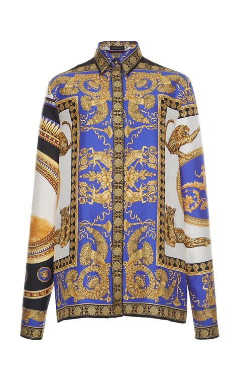 long sleeve versace shirt|blue and ornage versace shirt.